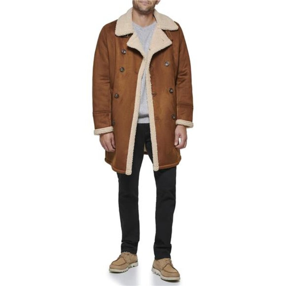 Men's Faux Shearling Midlength Overcoat - Picture 5 of 6